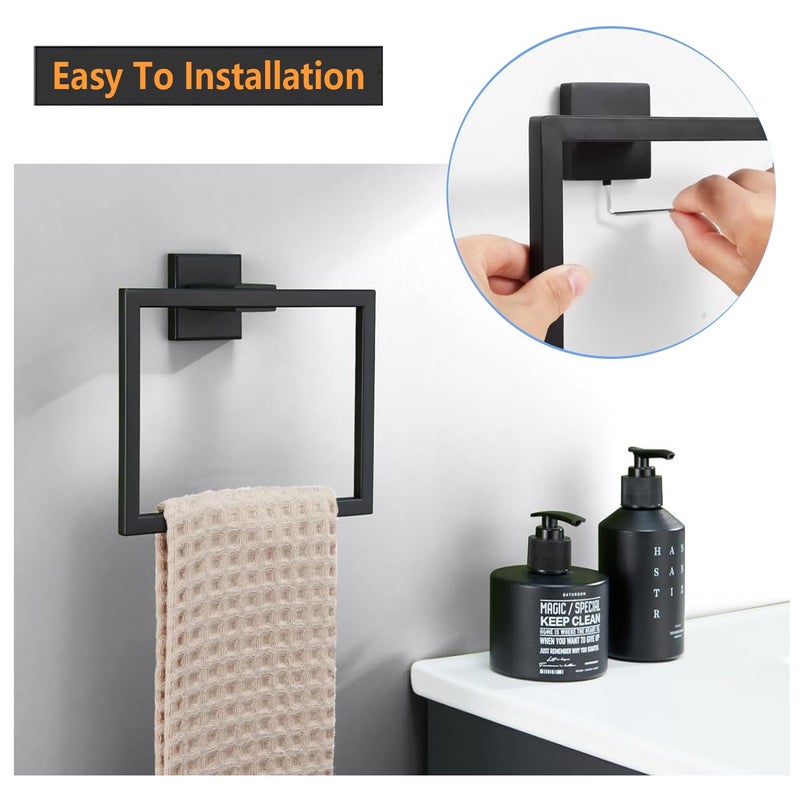 JOPOFI Towel Ring - Thicken SUS 304 Stainless Steel Towel Holder for Bathroom  Square Modern Design Hand Towel Holder  Contemporary Hand Towel Bar - Matte Black - Image 5